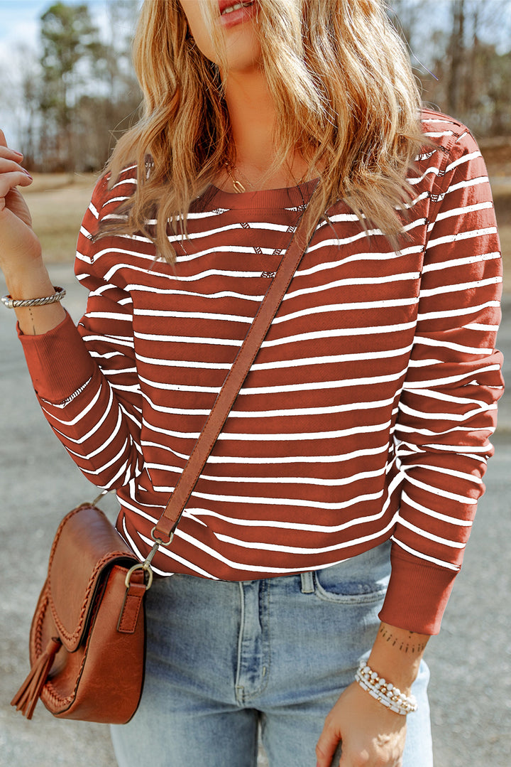 Striped Long Sleeve Round Neck Top | Trendsi