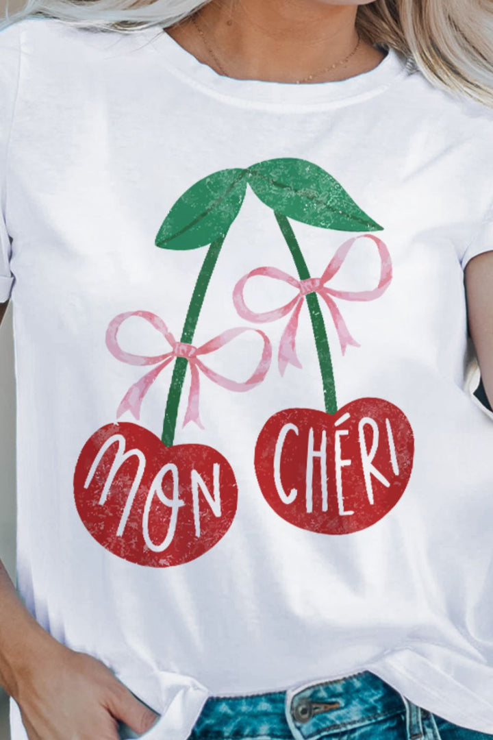 Cherry Round Neck Short Sleeve T-Shirt | Trendsi