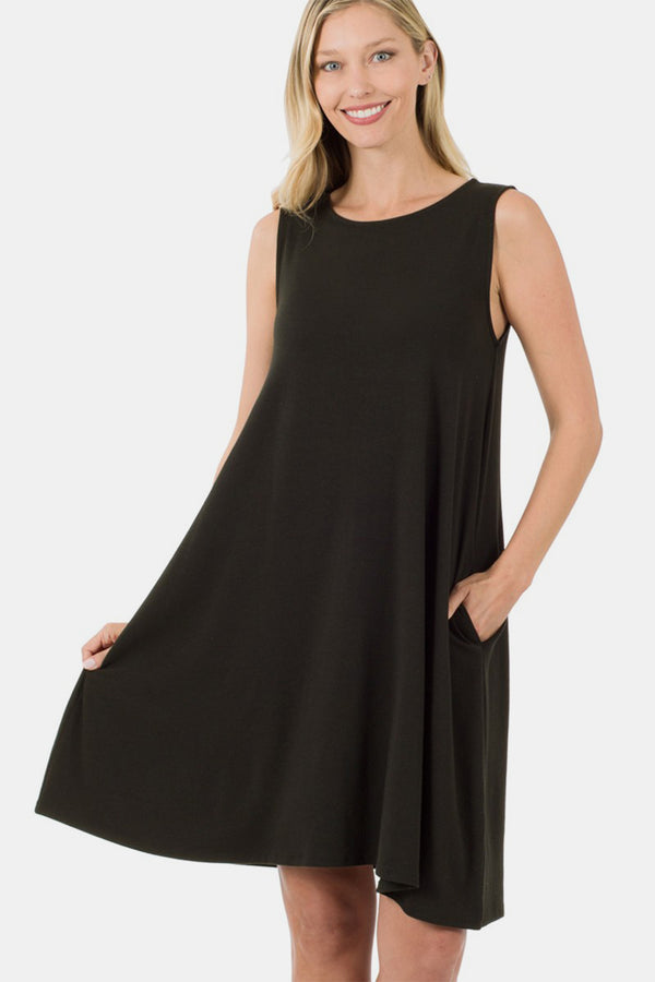 Zenana Full Size Sleeveless Flared Dress with Side Pockets | Trendsi