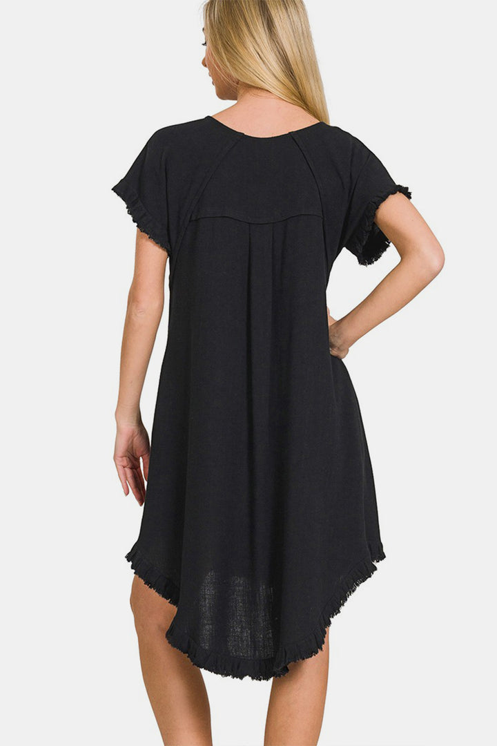 Zenana Fringe Edge High Low Flowy Dress with Pockets | Trendsi