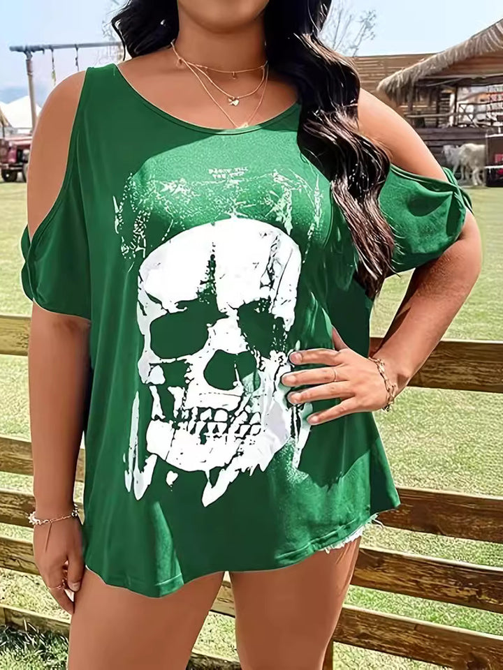 Plus Size Skeleton Graphic Round Neck Cold Shoulder T-Shirt | Trendsi