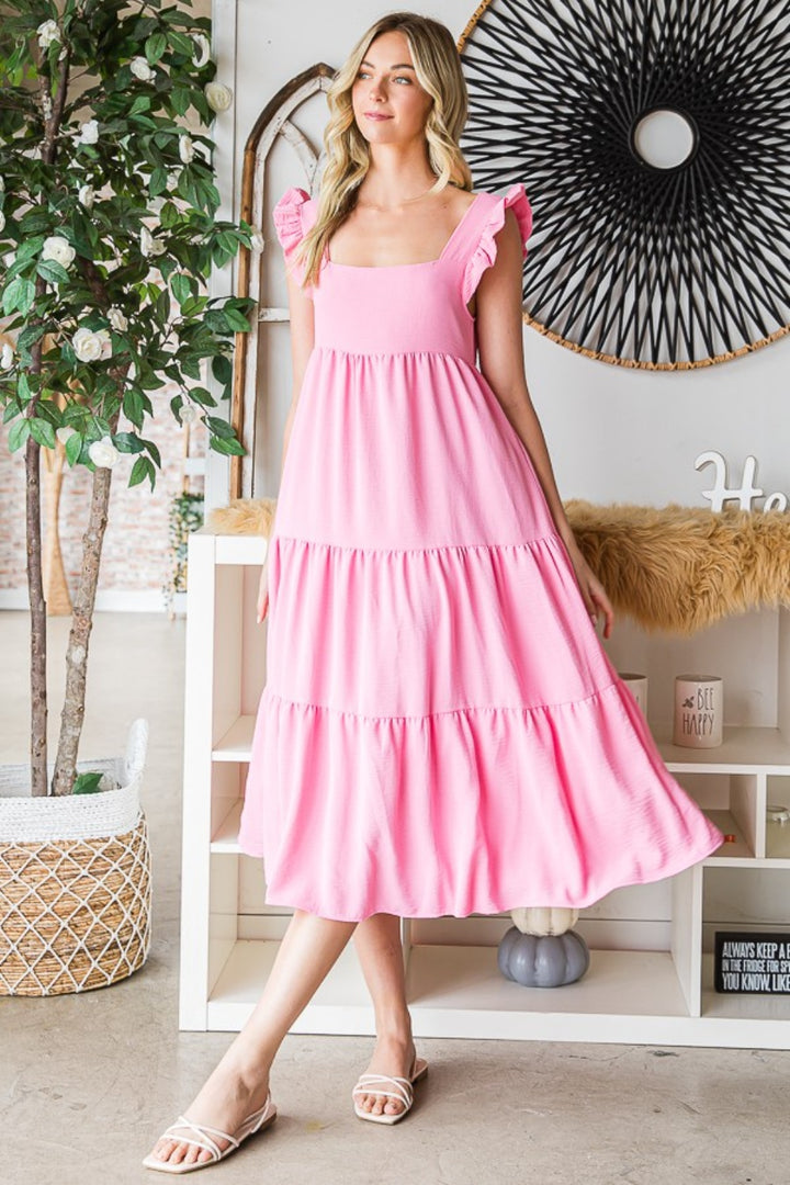 Reborn J Ruffled Sleeveless Tiered Midi Dress | Trendsi