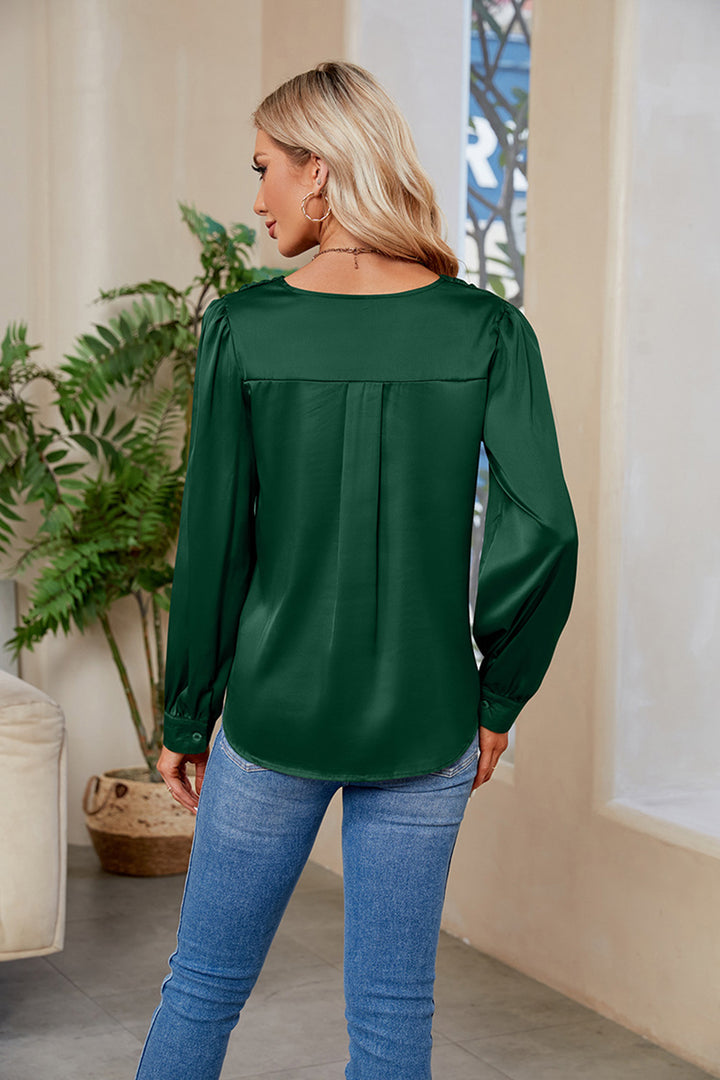 V-Neck Long Sleeve Top | Trendsi