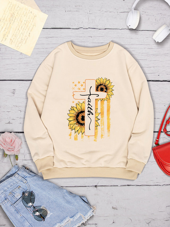 Sunflower Round Neck Dropped Shoulder Sweatshirt | Trendsi