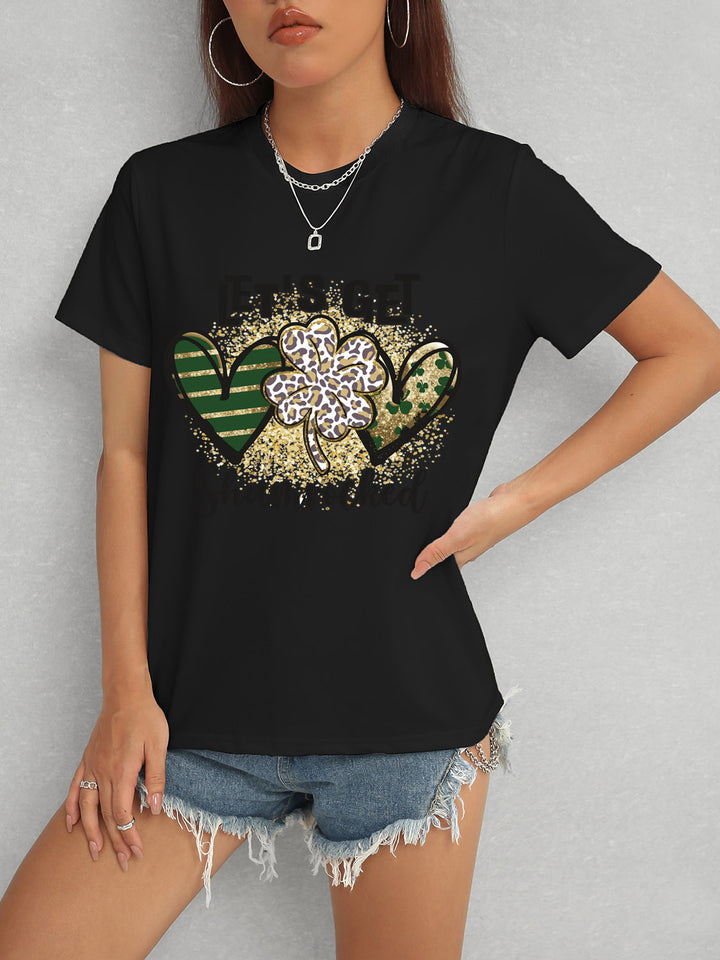 Lucky Clover Round Neck Short Sleeve T-Shirt | Trendsi