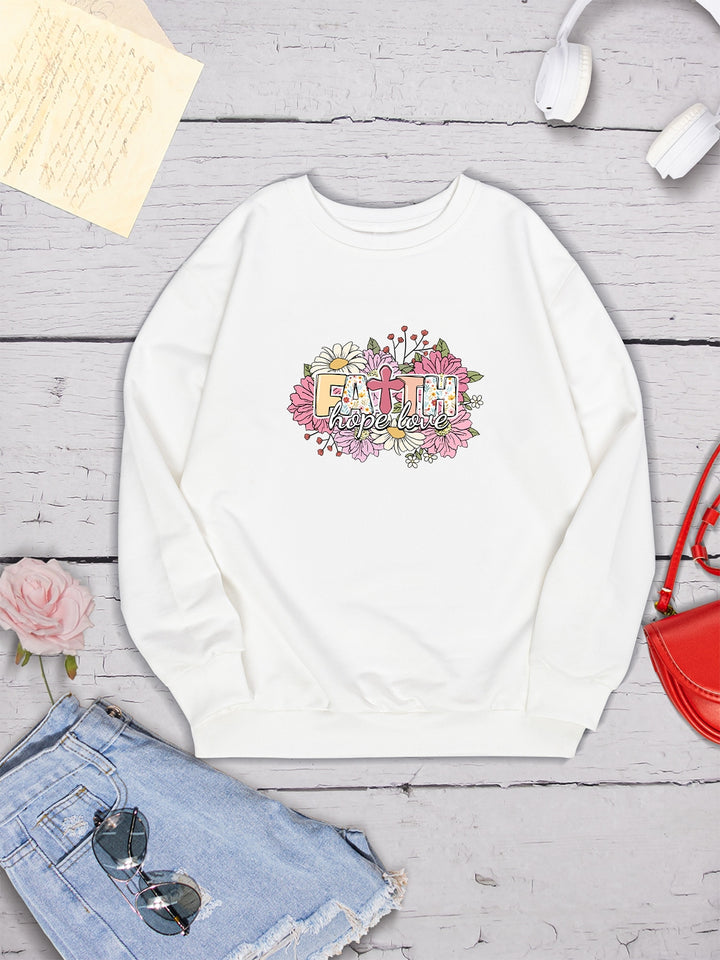 FAITH HOPE LOVE Round Neck Sweatshirt | Trendsi