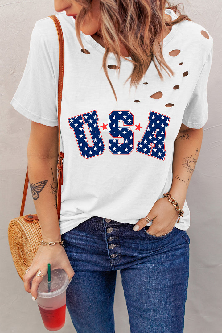 USA Round Neck Short Sleeve T-Shirt | Trendsi