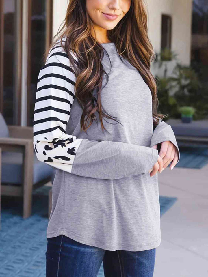 Printed Round Neck Long Sleeve T-Shirt | 1mrk.com