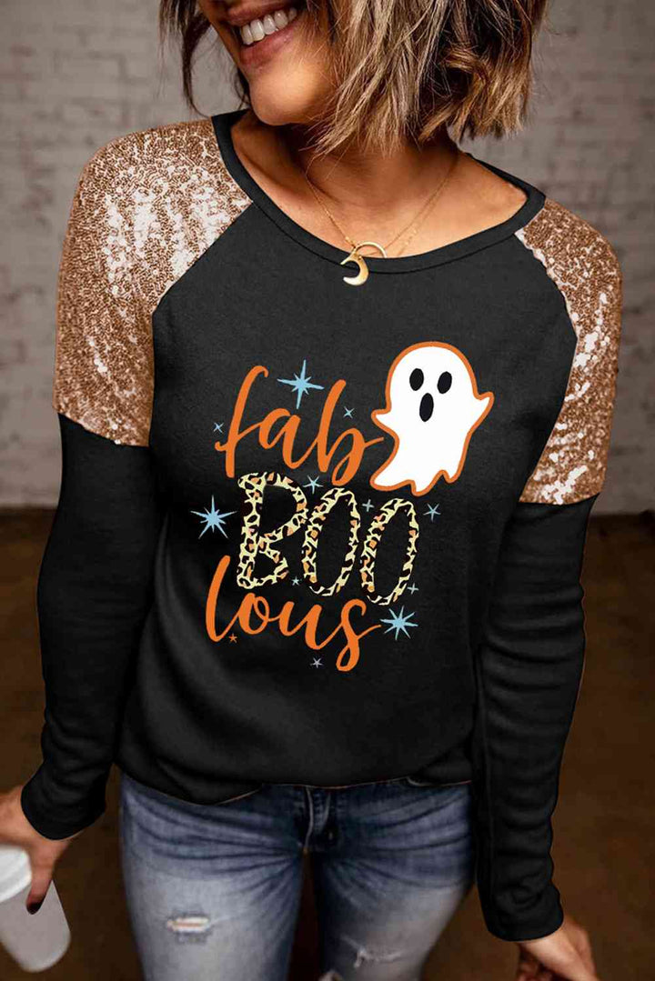 Ghost Graphic Sequin Long Sleeve T-Shirt | 1mrk.com