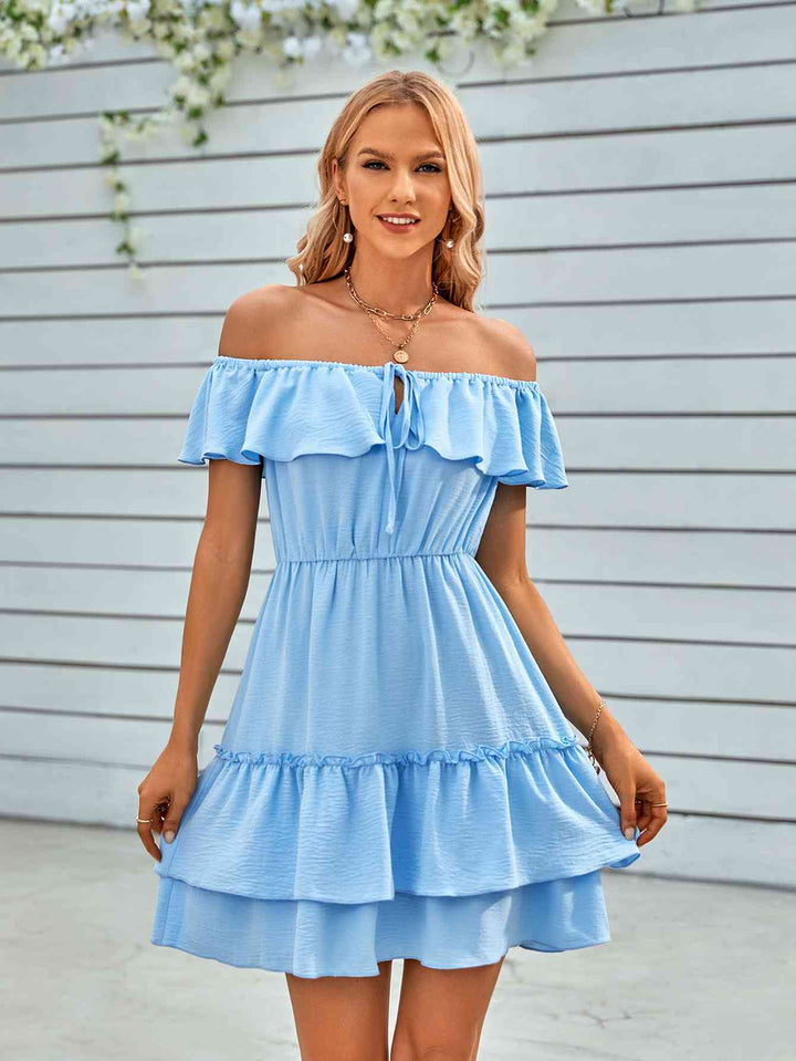 Ruffled Off-Shoulder Tied Dress |1mrk.com