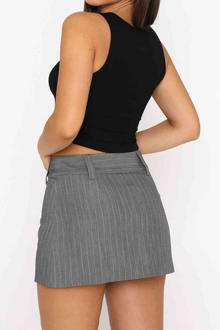 Pinstripe Crossover Waist Mini Skirt |1mrk.com