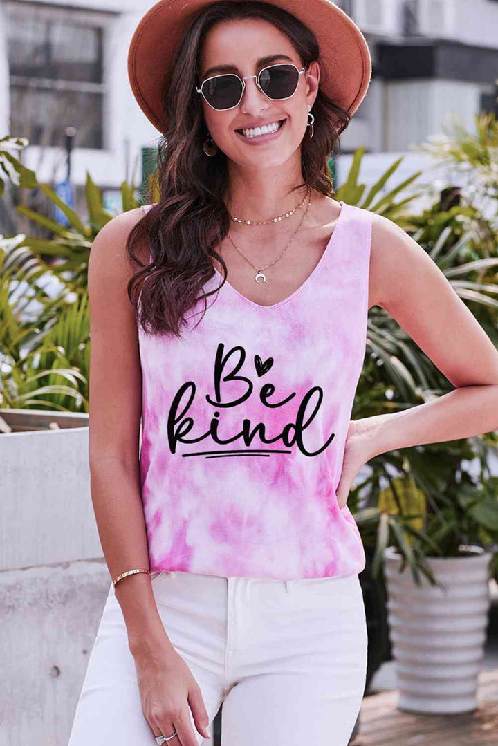 BE KIND Graphic Tie-Dye V-Neck Tank | 1mrk.com