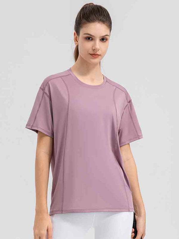 Round Neck Short Sleeve Active Top | 1mrk.com