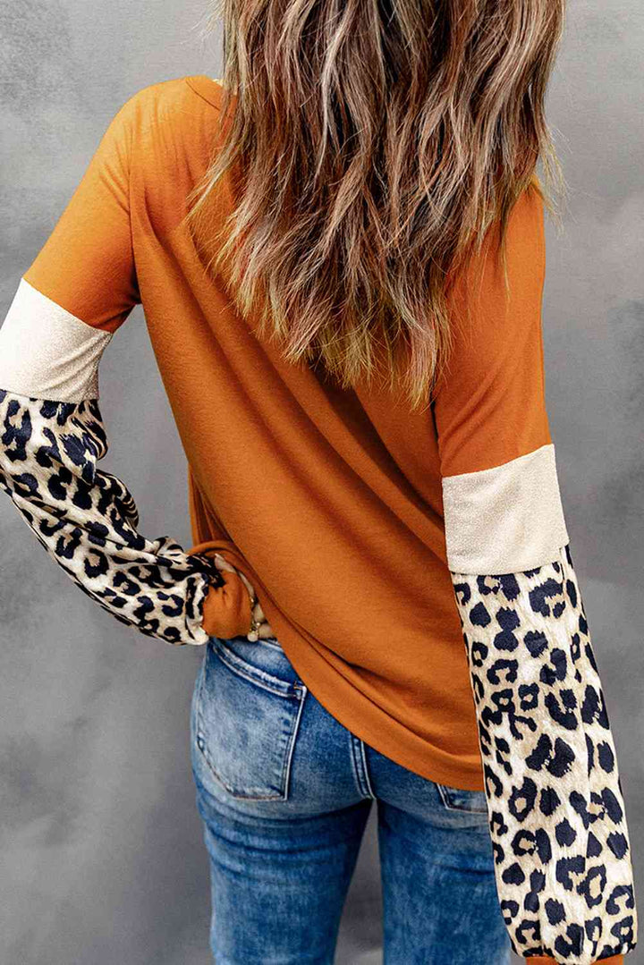 Leopard Long Sleeve Round Neck Sweatshirt |1mrk.com