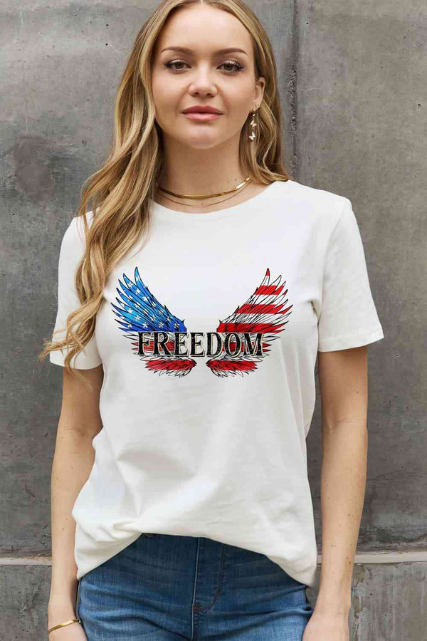 Simply Love Full Size FREEDOM Wing Graphic Cotton Tee | 1mrk.com