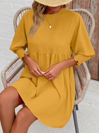 Round Neck Lantern Sleeve Mini Dress |1mrk.com