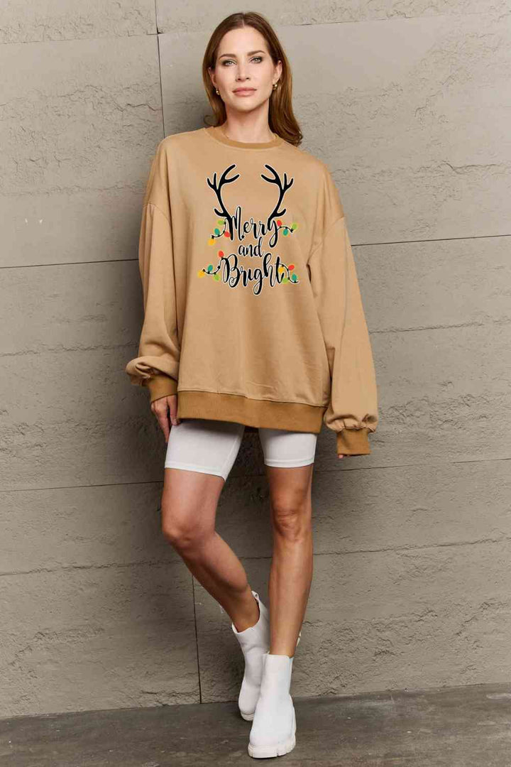 Simply Love Full Size MERRY AND BRIGHT Graphic Sweatshirt |1mrk.com