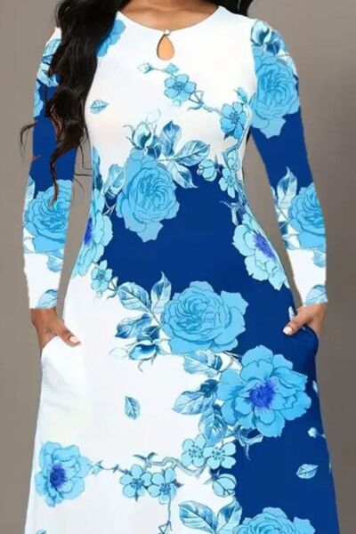 Pocketed Printed Long Sleeve Dress | Trendsi