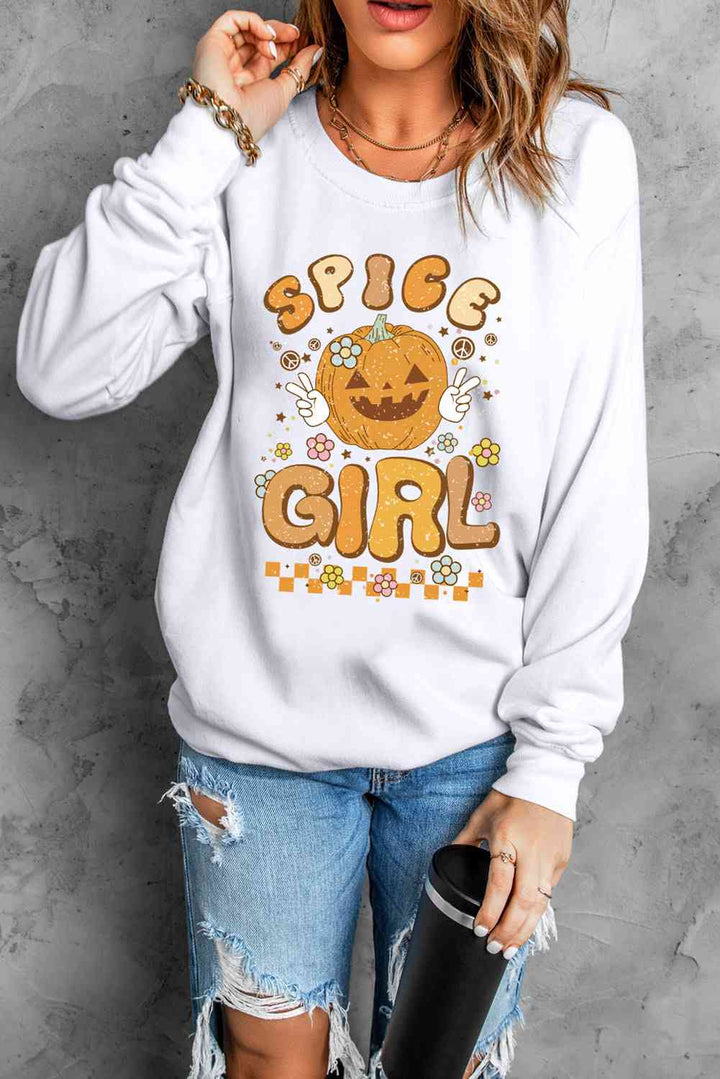 Round Neck Long Sleeve SPICE GIRL Graphic Sweatshirt |1mrk.com