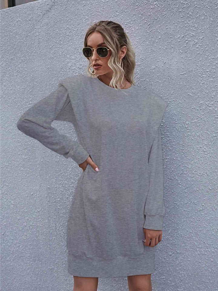 Round Neck Long Sleeve Mini Dress |1mrk.com