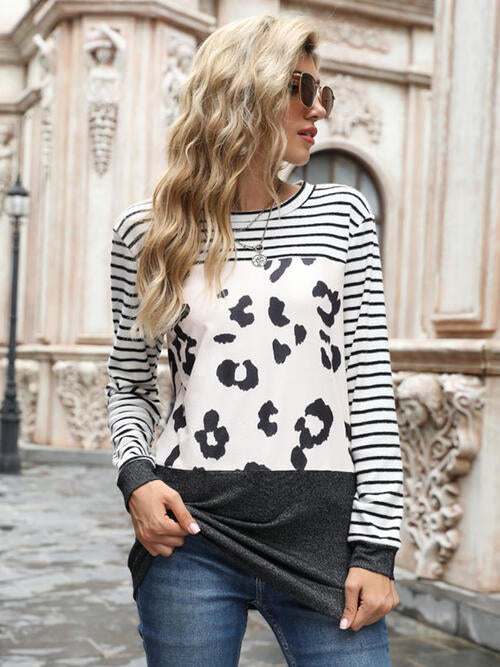 Leopard Striped Long Sleeve T-Shirt | 1mrk.com