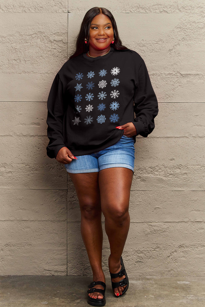 Simply Love Full Size Snowflakes Round Neck Sweatshirt | Trendsi