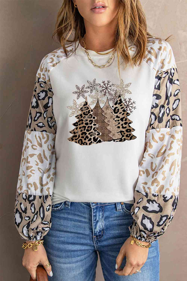 Leopard Round Neck Dropped Shoulder Sweatshirt |1mrk.com