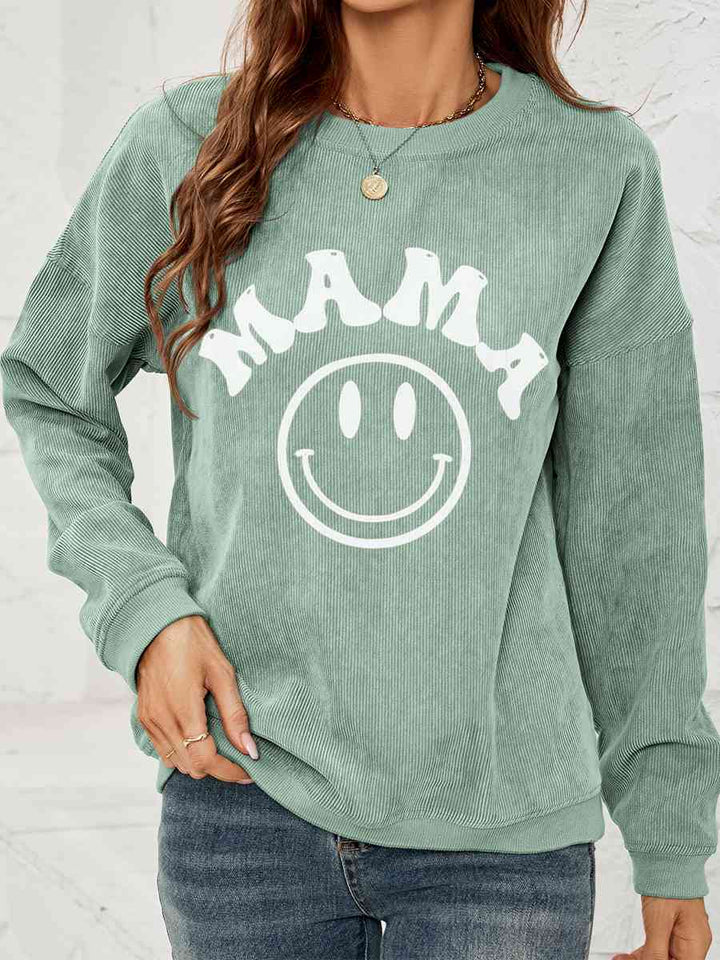 Round Neck Long Sleeve MAMA Graphic Sweatshirt | 1mrk.com