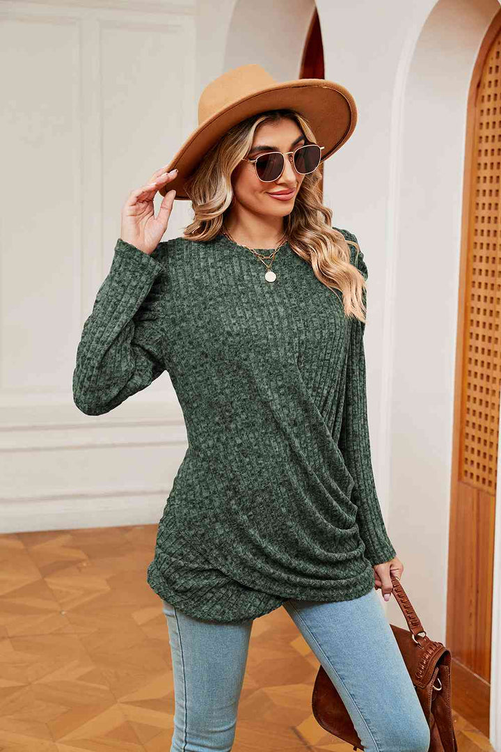 Long Sleeve Ribbed Twisted Top | 1mrk.com