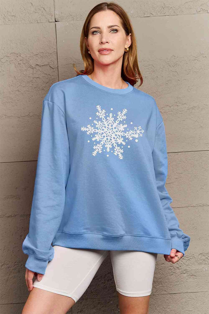 Simply Love Full Size Snowflake Graphic Sweatshirt |1mrk.com