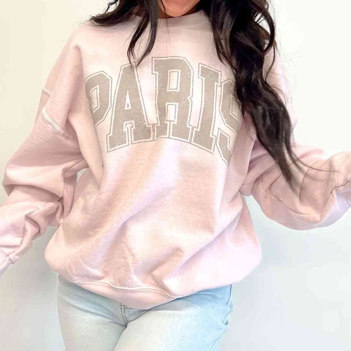 Letter Graphic Round Neck Drop Shoulder Sweatshirt |1mrk.com