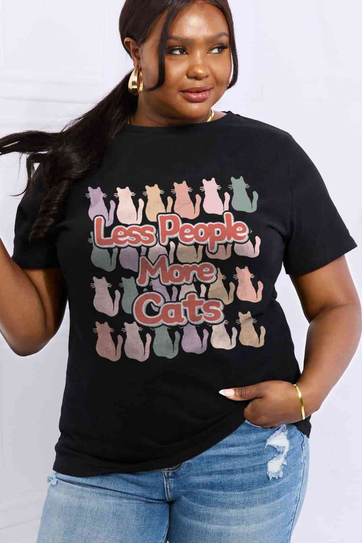 Simply Love Full Size LESS PEOPLE MORE CATS Graphic Cotton Tee | 1mrk.com