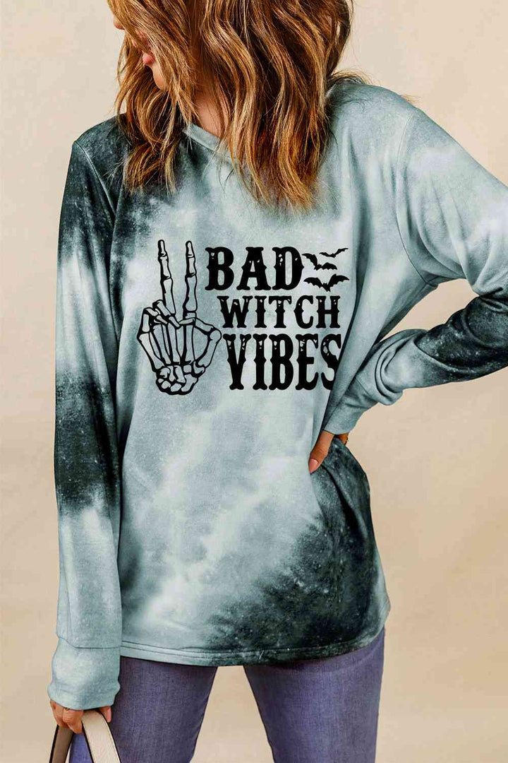 Round Neck Long Sleeve BAD WITCH VIBES Sweatshirt |1mrk.com