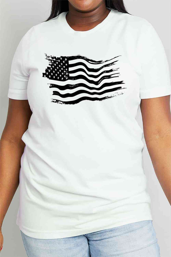 Simply Love Full Size US Flag Graphic Cotton Tee | 1mrk.com