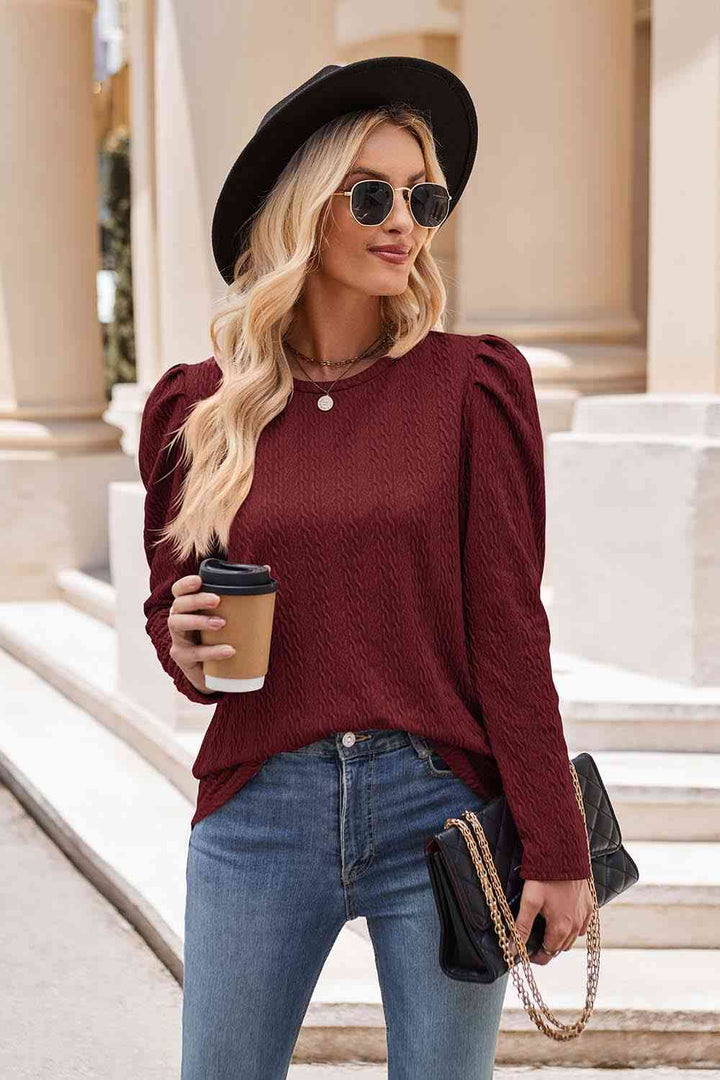 Round Neck Puff Sleeve Blouse | 1mrk.com