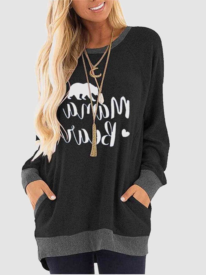 Graphic Round Neck Sweatshirt with Pockets |1mrk.com