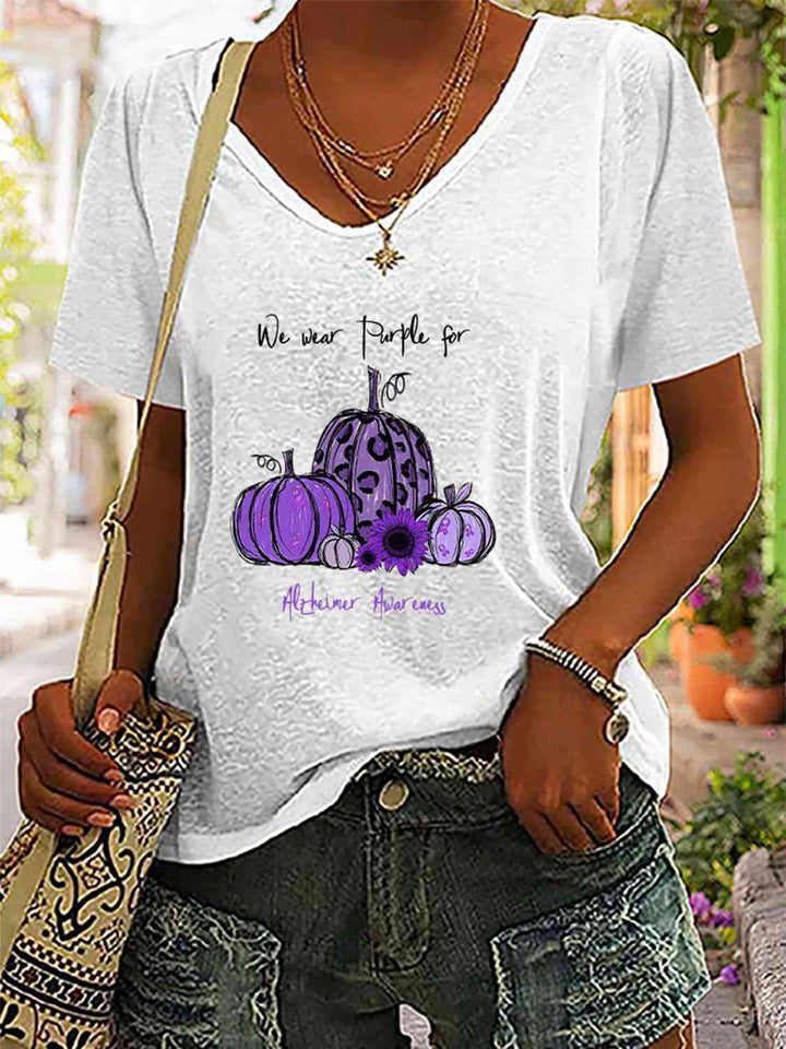 Full Size Pumpkin Graphic V-Neck T-Shirt | 1mrk.com