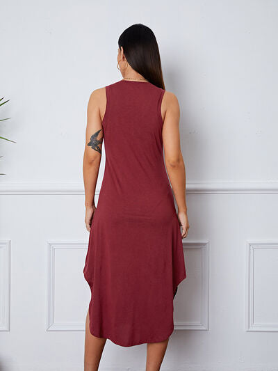 V-Neck Sleeveless Curved Hem Dress |1mrk.com