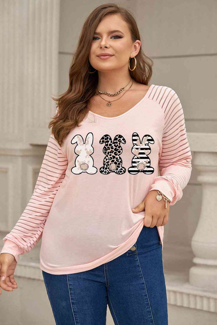 Plus Size Rabbit Graphic Long Raglan Sleeve Easter Tee | 1mrk.com