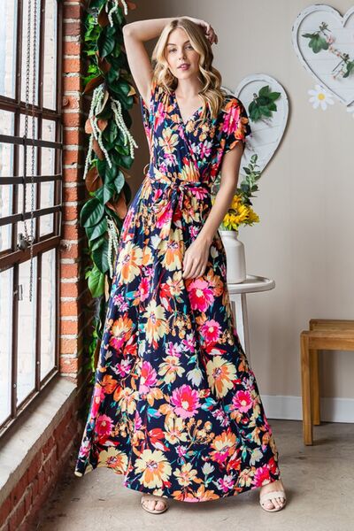 Heimish Full Size Floral Surplice Tie Waist Maxi Dress |1mrk.com