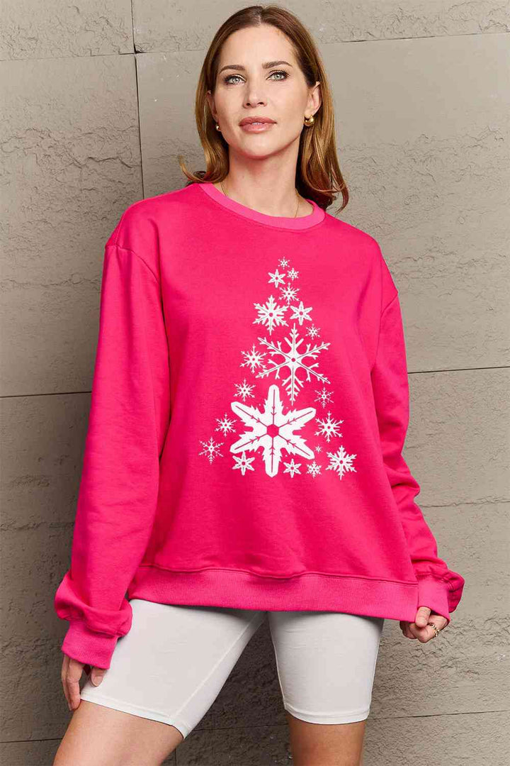 Simply Love Full Size Snowflake Christmas Tree Graphic Sweatshirt |1mrk.com