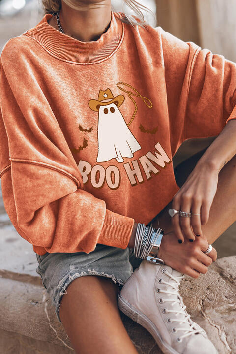 BOO HAW Ghost Graphic Dropped Shoulder Round Neck Sweatshirt |1mrk.com