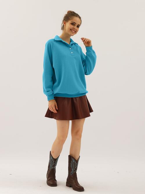 Ninexis Full Size Quarter-Button Collared Sweatshirt |1mrk.com