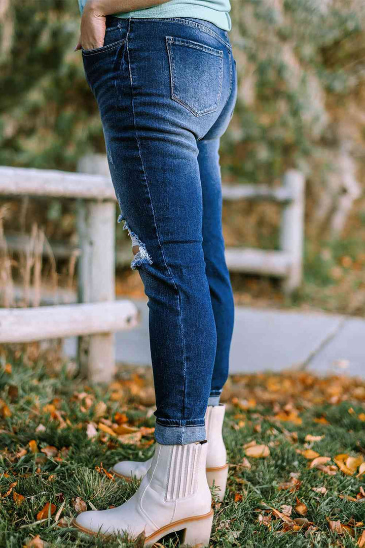 Plus Size Button Fly Distressed Jeans | 1mrk.com