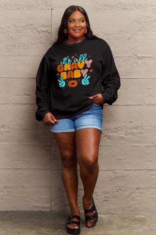 Simply Love Full Size IT'S ALL GRAVY BABY Long Sleeve Sweatshirt |1mrk.com