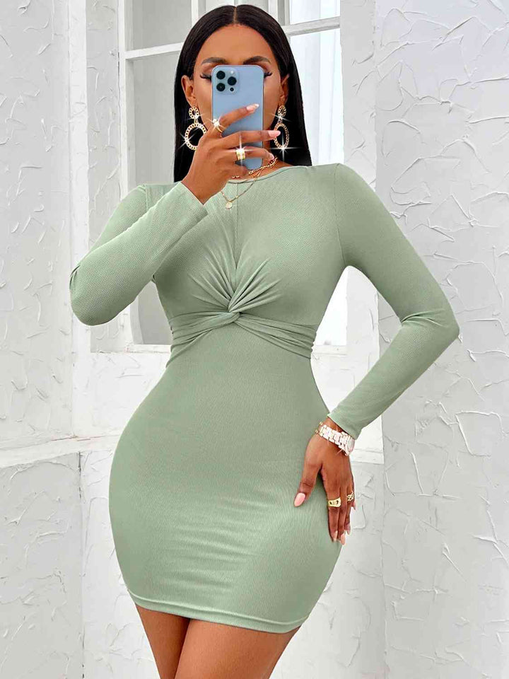 Twist Front Long Sleeve Dress |1mrk.com