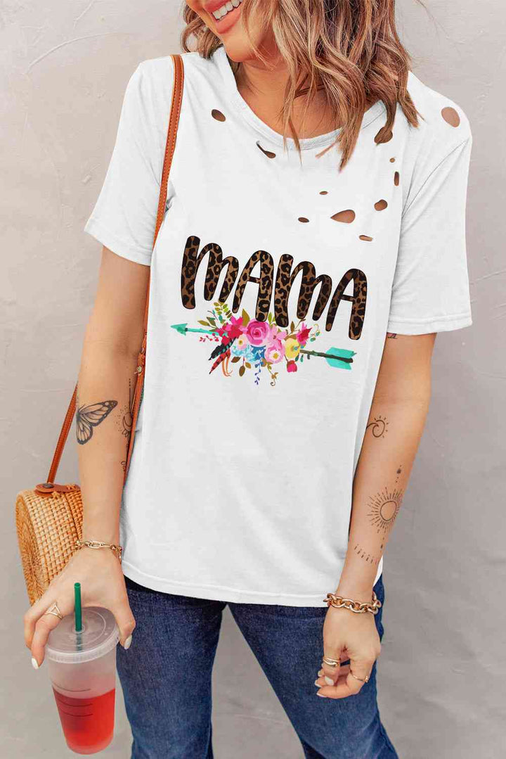 MAMA Graphic Distressed Round Neck Tee | 1mrk.com