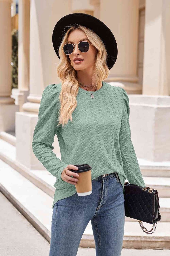 Round Neck Puff Sleeve Blouse | 1mrk.com