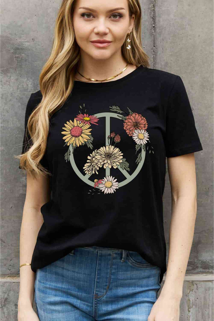 Simply Love Full Size Flower Graphic Cotton Tee | 1mrk.com