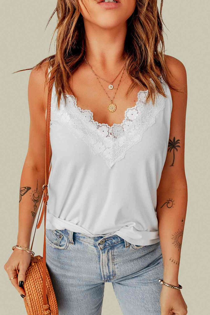 Full Size Lace Trim V-Neck Cami Top | 1mrk.com